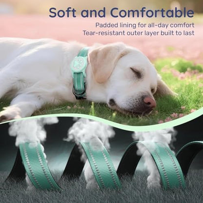 Premium Airtag Dog Collar，with IP68 Waterproof AirTag Holder,Green,XL