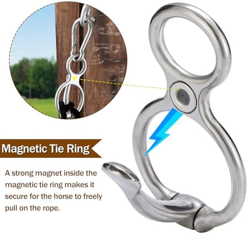 4PCS Horse Tie Ring, Safe Tie Horse Supplies, Humane Way Tie Ring, Magnetic Ring for Tying and Retracting, Helps Horse Pull Back and Releases Stress from The Horse