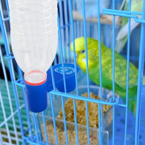 AUEAR, Set of 12 Bird Drinker Feeder Cup Soda Pop Water Bottle Plastic for Pigeons Parrot Chicken Supplies (Blue)