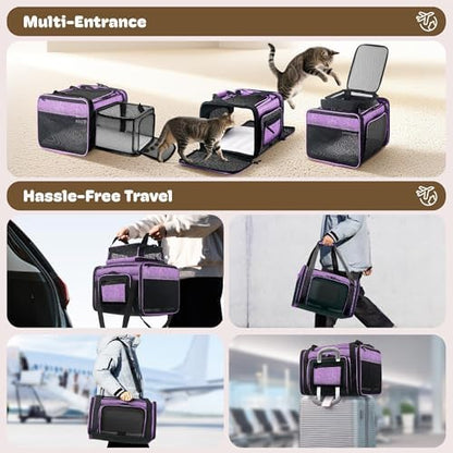 Top and 2 Sides Expandable Cat Carrier 18x11x11 TSA Airline Approved