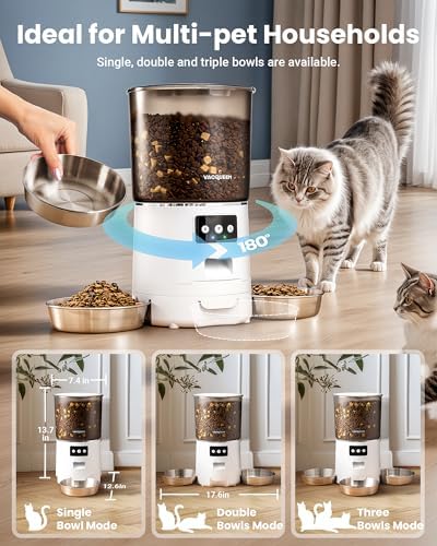 Automatic Cat Feeder for 3 Cats, 6L/25 Cups Smart WiFi Pet Feeder, Strong Anti-Jam System, Dual-Effect Desiccant Cat Food Dispenser, with 10S Voice Recorder for Cats and Small Dog(White)