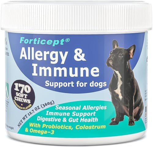 Forticept Allergy & Immune Probiotics for Dogs, Support Seasonal Allergies, Gut & Digestive Health - Enzymes, Colostrum, and Omega 3 Helps with Hot Spot and Yeast, Itch Relif