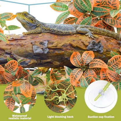 QUOZUO 2 Pack Reptile Plants, Artificial Hanging Plants with Suction Cups, Habitat Decor Plastic Vines Decorations for Bearded Dragons Lizards Snake Geckos Frogs -Gold