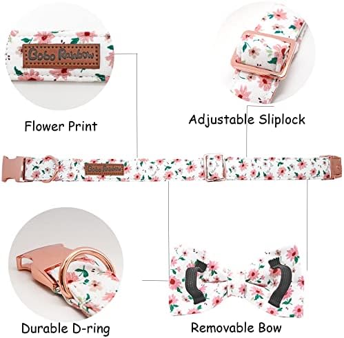 Dog Collar - Pink Floral Pet Collar Bows for Dogs Bowtie Adjustable Spring Summer Puppy Collar Gift for Medium Small Large Dogs