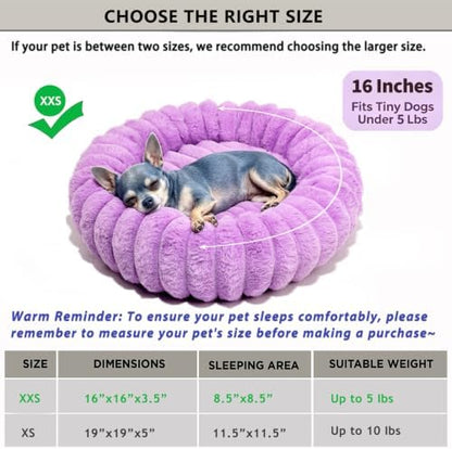 Tiny Donut Pet Bed, 16 Inch Round Calming Bed for Puppies & Kittens, Soft Cozy for Indoor Cats & Extra Small Dogs, Anti-Slip Bottom, Washable, Purple