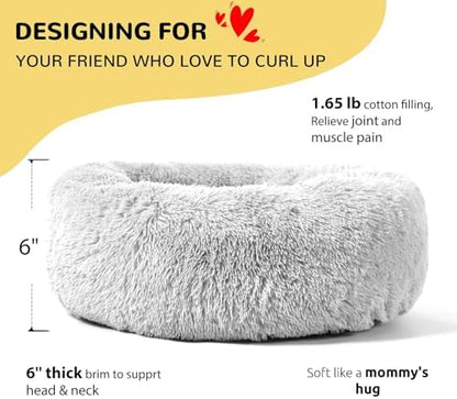 Hachikitty Calming Donut Cuddler Dog Beds, Medium Dogs, Fluffy, 24''