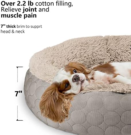 HACHIKITTY Dog Donut Round Calming Bed, Fluffy Dog Bed for Medium Large Dogs, Cooling Warming Soft Dog Cushion Bed, Double Sided Available Dog Bed with Warm & Cool Sides(24"x24"x7", Taupe)