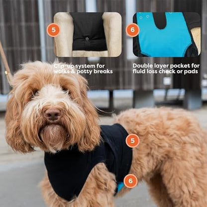 Suitical Recovery Suit for Dogs - Dog Surgery Recovery Suit with Clip-Up System - Breathable Fabric for Spay, Neuter, Skin Issues, Incontinence - Back 15.7-17.7 in, Weight 18-28 lbs - XS, Black