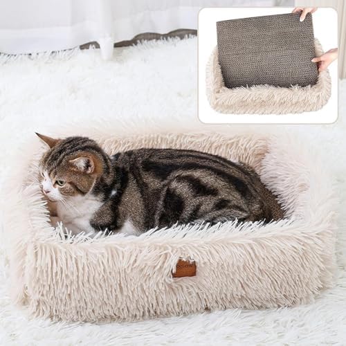 Cat Lounge Scratcher Box with Removable Cardboard (Beige)