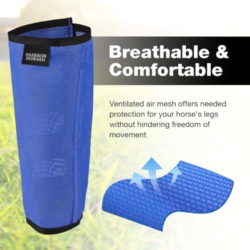 Harrison Howard Loose-Fitting Horse Fly Leggings Breathable, Tear-Resistant Fine Mesh Leg Guards Stay-on Comfortable Fly Boots (Set of 4) Blue Mini