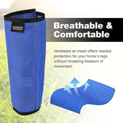 Harrison Howard Loose-Fitting Horse Fly Leggings Breathable, Tear-Resistant Fine Mesh Leg Guards Stay-on Comfortable Fly Boots (Set of 4) Blue Mini