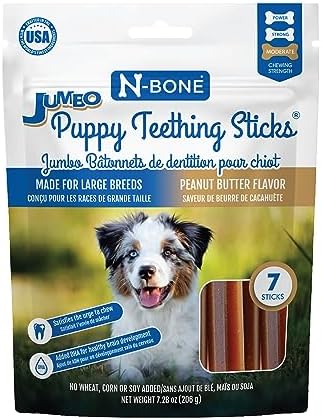 N-Bone Jumbo Puppy Teething Sticks, Peanut Butter Flavor, Natural Puppy Teething Chews, Puppy Chew Treats, 7 Sticks (7.28 oz)