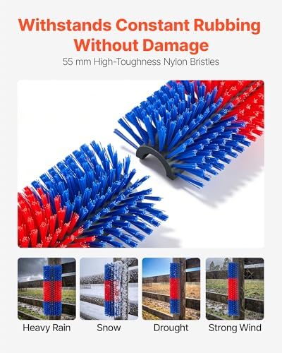 VEVOR Livestock Scratching Brush, 3PCS Goat Scratcher Brush Post with 12 Screws, 16.9" x 7.5" Cow Scratcher for Back Itch Relief, Massage Grooming Scratch Tool for Horse Cattle Sheep Pig, Blue & Red
