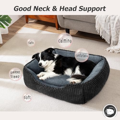 MIXJOY Rectangle Washable Orthopedic Dog Bed for Small, Medium and Large Dogs, Soft Calming, Sleeping Puppy Bed Durable Pet Cuddler with Anti-Slip Bottom, S (20"x19"x6")