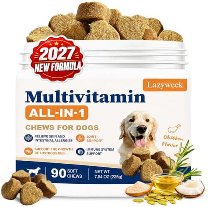 All-in-1 Dog Multivitamin Chewable Supplements & Vitamins with Glucosamine, Probiotics, Omega-3 for Itchy Skin, Hip Joint, Gut, Immune Support,Puppy & Senior – 90 Chews