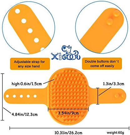 XIGOU Dog Bath Brush, 2 Pcs Short Hair Grooming Brush for Dogs & Cats - Soothing Massage Rubber Bristles Curry Comb with Adjustable Handle