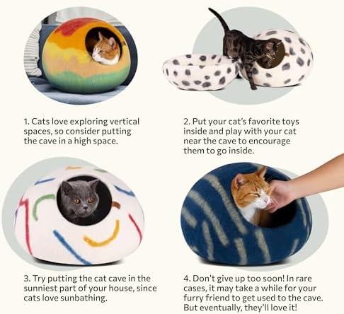 MEOWFIA Cat Cave - Merino Wool Bed for Indoor Cats (Snow Leopard, Large)