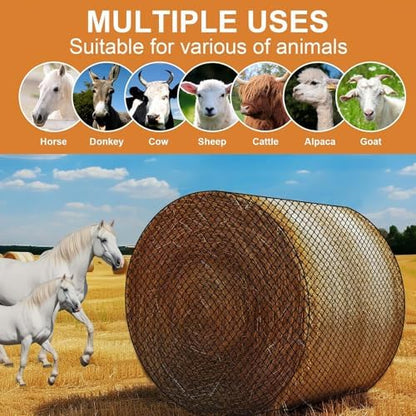 6X6Ft Round Bale Hay Net for Horses,Reduces Hay Waste,Durable Knotless Nylon Slow Feeder, Ideal for Outdoor Use, Holes Fits Round Bales