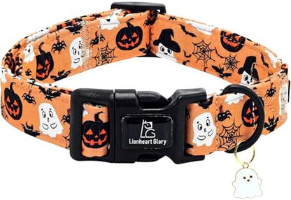 Lionheart glory Halloween Dog Collar-Pumpkin Ghosts Fall Dog Collars with Cute Ghost Pendant Soft Adjustable Collar for Small Dogs Girls Boys Collars Party Pet Gift