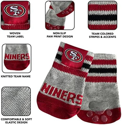 NFL SAN Francisco 49ERS Anti Slip Dog Socks with Elastic Ribbed Top, Size Medium/Large. Indoor/Outdoor Socks, Best Dog Paw Protector, 2 Pairs, Cool Puppy Supplies with NFL Logo of 49ERS Team