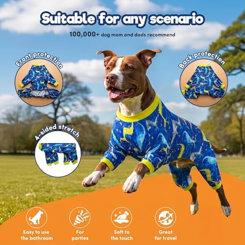 LovinPet Dog Jammies, Pitbull Clothes, Dog Bodysuit, Blue Dragon Print, M