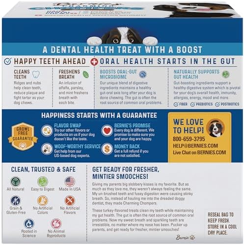 Bernie's Charming Chompers Dog Dental Chews, Gut Support, 51-100 lb, 24 Ct