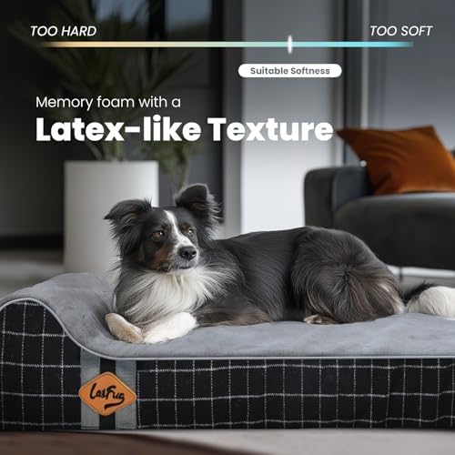 Laifug Orthopedic Dog Beds for Large Dogs,4.5" Memory Foam Dog Beds,Durable Water Proof Liner Removable and Washable, Nonskid Bottom, Black Grid Gray 46"x28"x8"