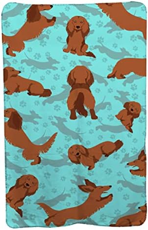 Caroline's Treasures MLM1012TBLT Longhaired Red Dachshund Soft Travel Blanket with Bag Airplane Blanket, Indoor Outdoor Camping Blanket for Traveling, Picnics, Beach Trips, Concerts
