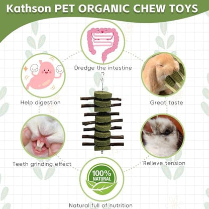kathson 6 PCS Bunny Chew Toys for Teeth Grinding, Chinchilla Treats Organic Bamboo Sticks Natural Fruitwood Branches for Rabbits Guinea Pigs Hamsters (Fruitwood Sticks+Alfalfa Cakes) (Pack of 2)