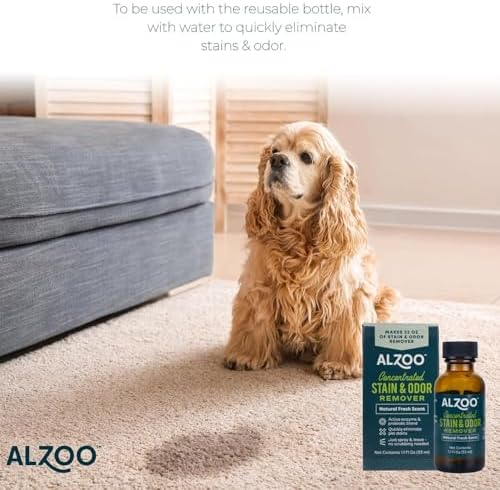 ALZOO Concentrated Pet Stain & Odor Remover Refill, Makes Up to 96 Fl Oz Cleaning Solution, Enzyme & Probiotic Formula, Refill Bottles for Dogs & Cats, 1.1 Fl Oz (Pack of 3)