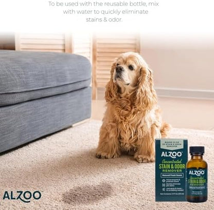 ALZOO Concentrated Pet Stain & Odor Remover Refill, Makes Up to 96 Fl Oz Cleaning Solution, Enzyme & Probiotic Formula, Refill Bottles for Dogs & Cats, 1.1 Fl Oz (Pack of 3)