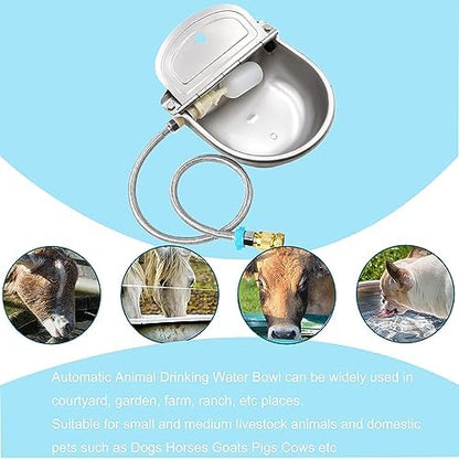 Automatic Animal Water Bowl with Float Valve, 304 Stainless Steel Livestock Water Dispenser for Dog Horse Goat Pig Cow Livestock Water Bowl Kit Includ Pipe Hose, Quick Connecter, Expansion Bolt
