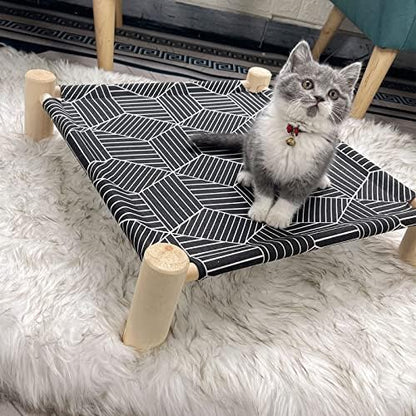 Pozico Cat/Dog Bed Hammock Cat Bed, Wooden Dog Elevated Indoor Outdoor Beds, Raised Cat Cots Furniture Pet Bed Puppy Bed Portable Breathable Mesh Cat Beds for Small Animals-Black Diamond