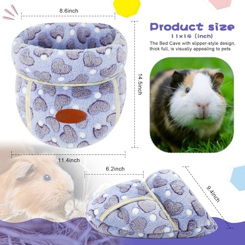 YUEPET Guinea Pig Bed, Warm Fleece Cuddle Cave, Purple Heart