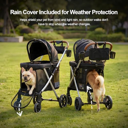 JWX Dog Stroller for Medium Dogs, 77 lb Capacity, One-Hand Fold, Black