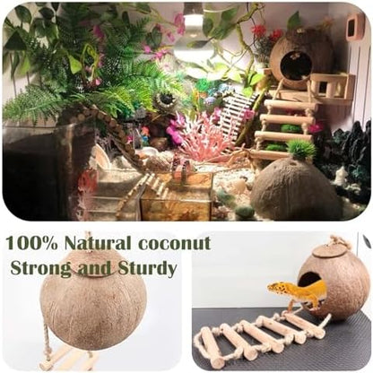 10PCS Crested Gecko Tank Accessories, Reptile Plants Bridge Vines, Coconut Shell with Ladder for Lizard, Chameleon Cage, Snakes, Hermit Crab, Leopard Gecko Tank Accessories, Terrarium Decor