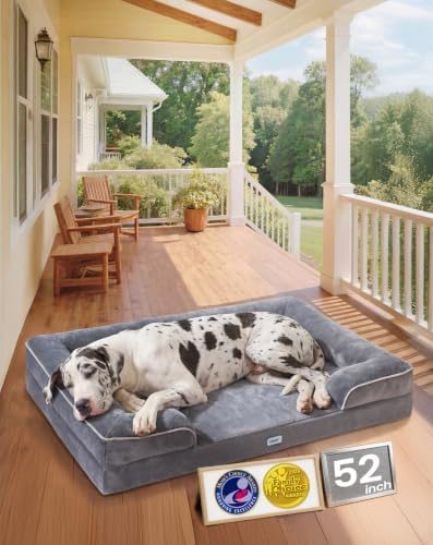 OhGeni Orthopedic Jumbo Sized Dog Bed Couch, Memory Foam, 52-inch (Gray)