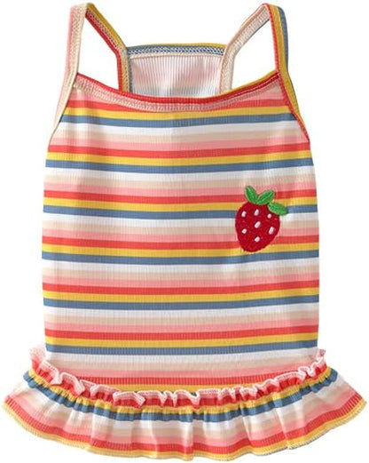 Dog Dress Clothes Puppy Birthday Outfit Pet T-Shirt Cut Rainbow Striped Summer Skirt Dresses for Small Medium Dogs Cats