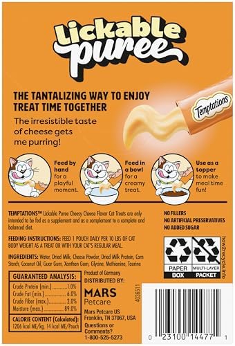 Temptations Creamy Puree Lickable Cat Treats, Cheese, 4 Count, 11 Pack