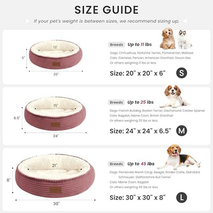 Love's cabin Round Donut Cat and Dog Cushion Bed, 20in Pet Bed for Cats or Small Dogs, Anti-Slip & Water-Resistant Bottom, Super Soft Durable Fabric Pet beds, Washable Luxury Bed Dusty Rose Stripe