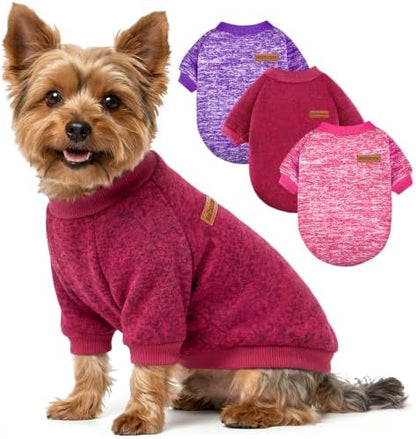 3 Pack Dog Sweaters for Small Dogs Girl Boy Winter Fleece Clothes Warm Soft Dog Sweatshirt Outfit for Dogs Cats Pet Apparel