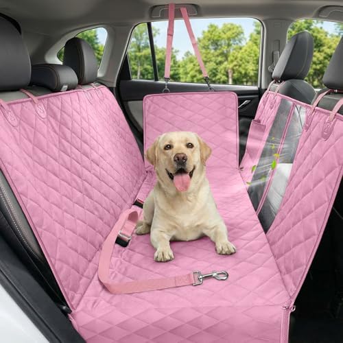 Dog Car Seat Cover, 600D Heavy Dute Car Seat Cover for Dogs Pets, 100% Waterproof Anti-Scratch Nonslip Dog Hammock for Cars, Seat Covers Protector with SeatBelt for Sedan SUV Truck Standard Pink