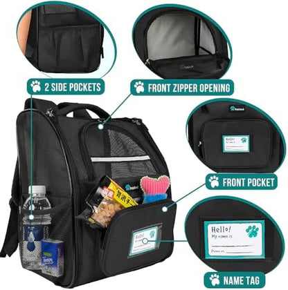 PetAmi Dog Backpack Carrier Airline Approved Cat Pet Puppy Bag, Black