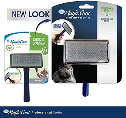 Four Paws Magic Coat Professional Series Cat Slicker Brush for Medium or Long Coats - Gently Removes Excess Hair, Stimulates Natural Oils, Ideal for Cats and Kittens, Lightweight Wood Handle