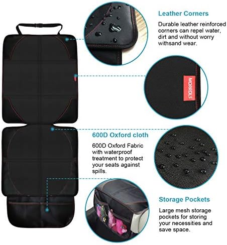 MORROLS Car Seat Protector, 2 Pack Carseat Protector with Thick Padding, Baby/Pets for Child Car Seat-Mesh Pockets-Waterproof-Universal Size(Black)