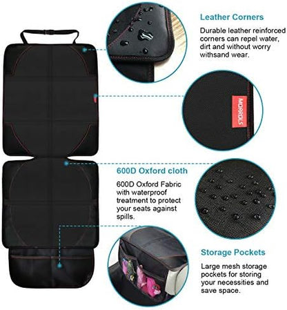 MORROLS Car Seat Protector, 2 Pack Carseat Protector with Thick Padding, Baby/Pets for Child Car Seat-Mesh Pockets-Waterproof-Universal Size(Black)