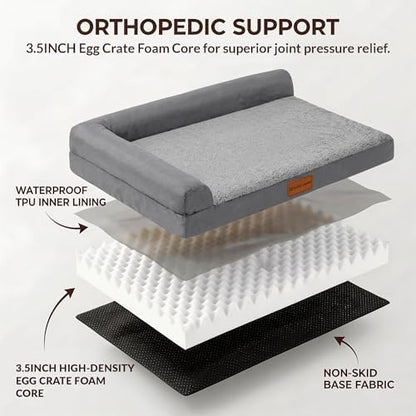 Patas Lague Orthopedic Large Dog Bed Washable Pet Sofa Bed 42''X28''Grey