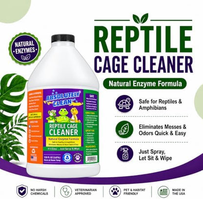 Absolutely Clean Amazing Reptile & Amphibian Terrarium Cleaner and Deodorizer - Just Spray/Wipe - Safely & Easily Removes Reptile & Amphibian Messes - USA Made (128oz Refill - Save 60%)