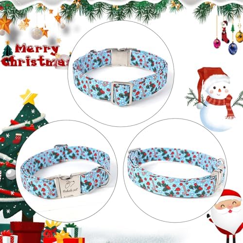 Christmas Dog Collar for Small Dogs - Design Cute Winter Holiday Collars Adjustable Blue Christmas Pet Metal Buckle Collar for Puppy Girl Boy Female Dogs XS