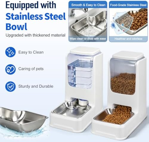 Automatic Cat Dog Feeder and Water Dispenser Set with Stainless Steel Bowl